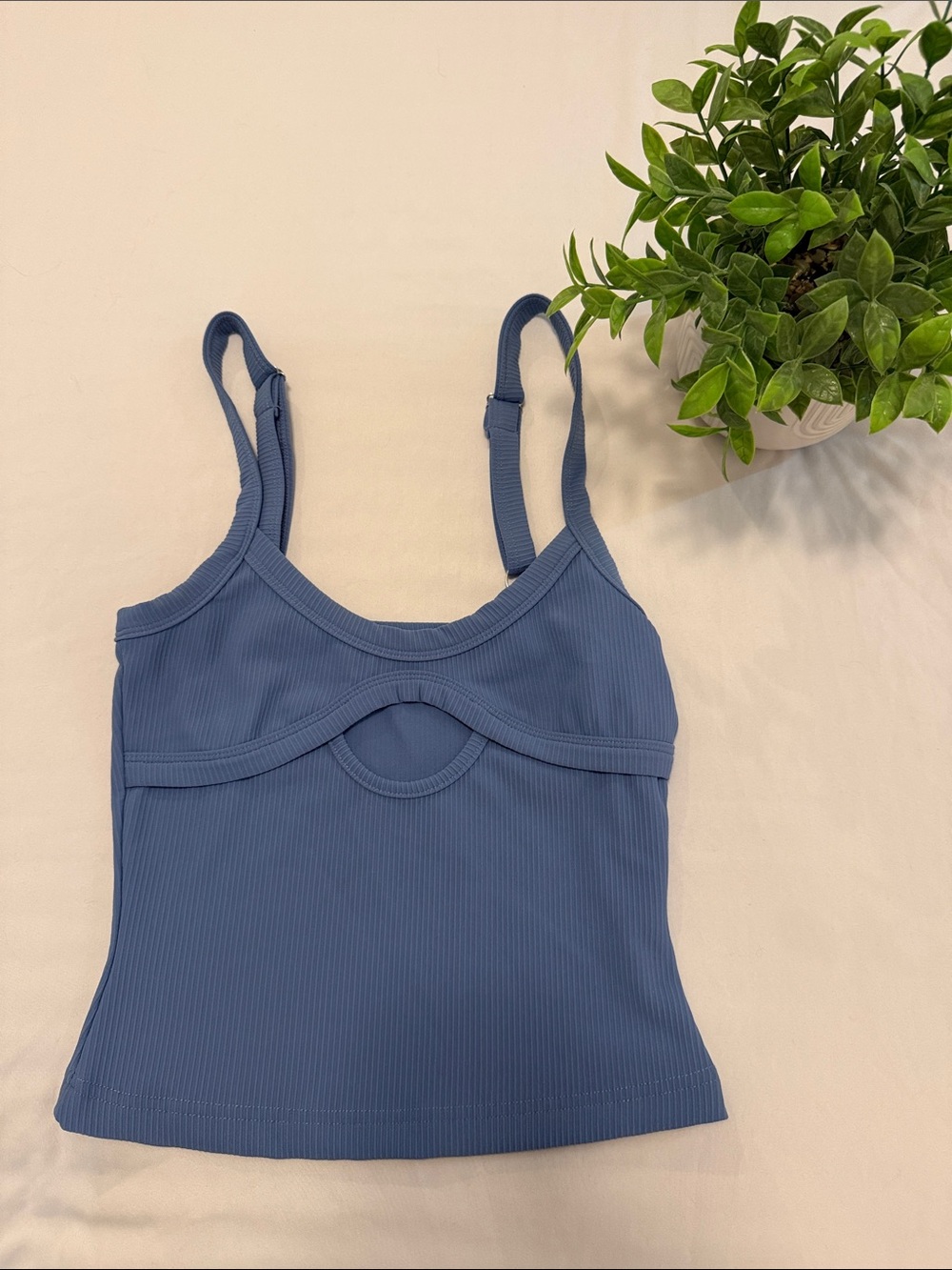 Edikted Blue Ribbed Bandeau Tank with Front Cutout
